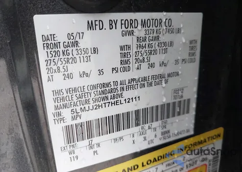 2017 Lincoln Navigator Select from USA, damaged, VIN 5LMJJ2HT7HEL12111